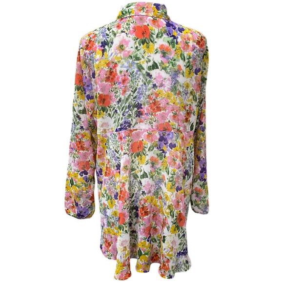 Norm Thompson Escape Ordinary Women Floral Sheer Blouse Top Button M Boho Hi Low - Picture 2 of 14